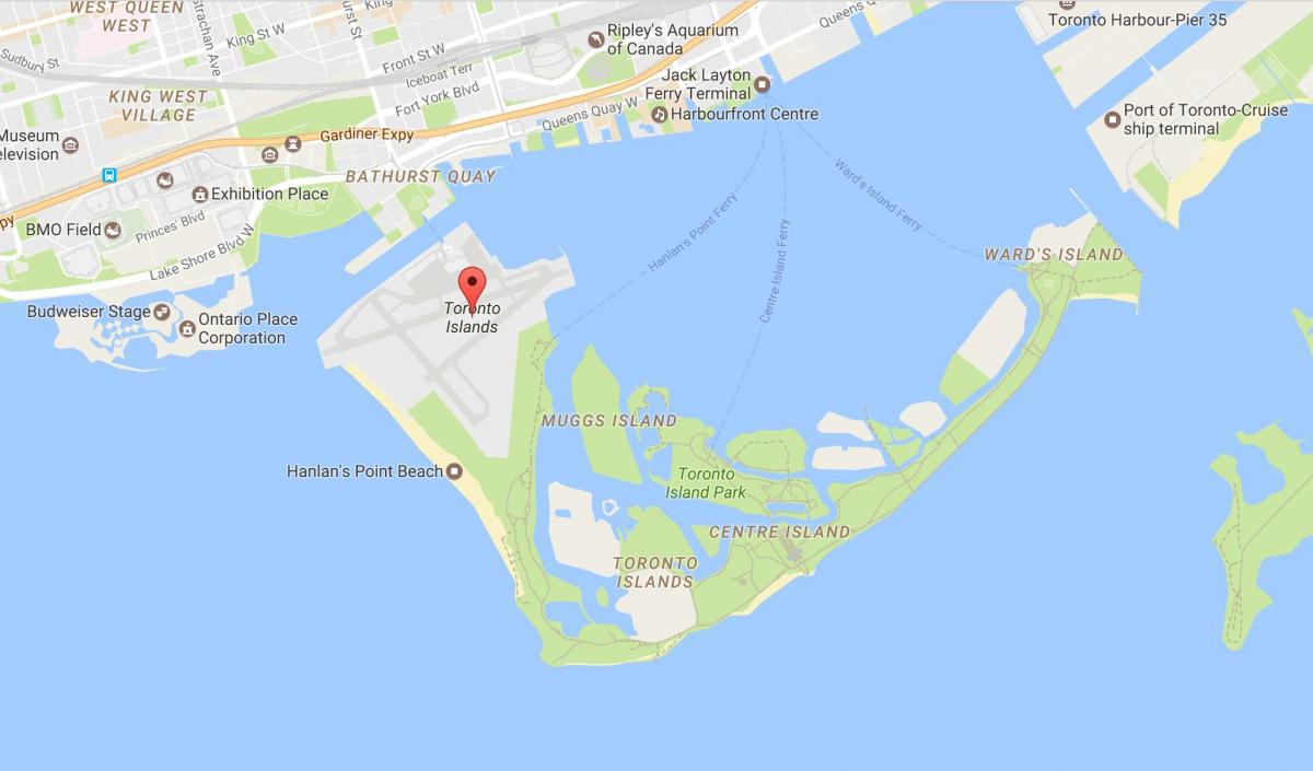 Kort over kvarteret Toronto Islands nabolande Toronto