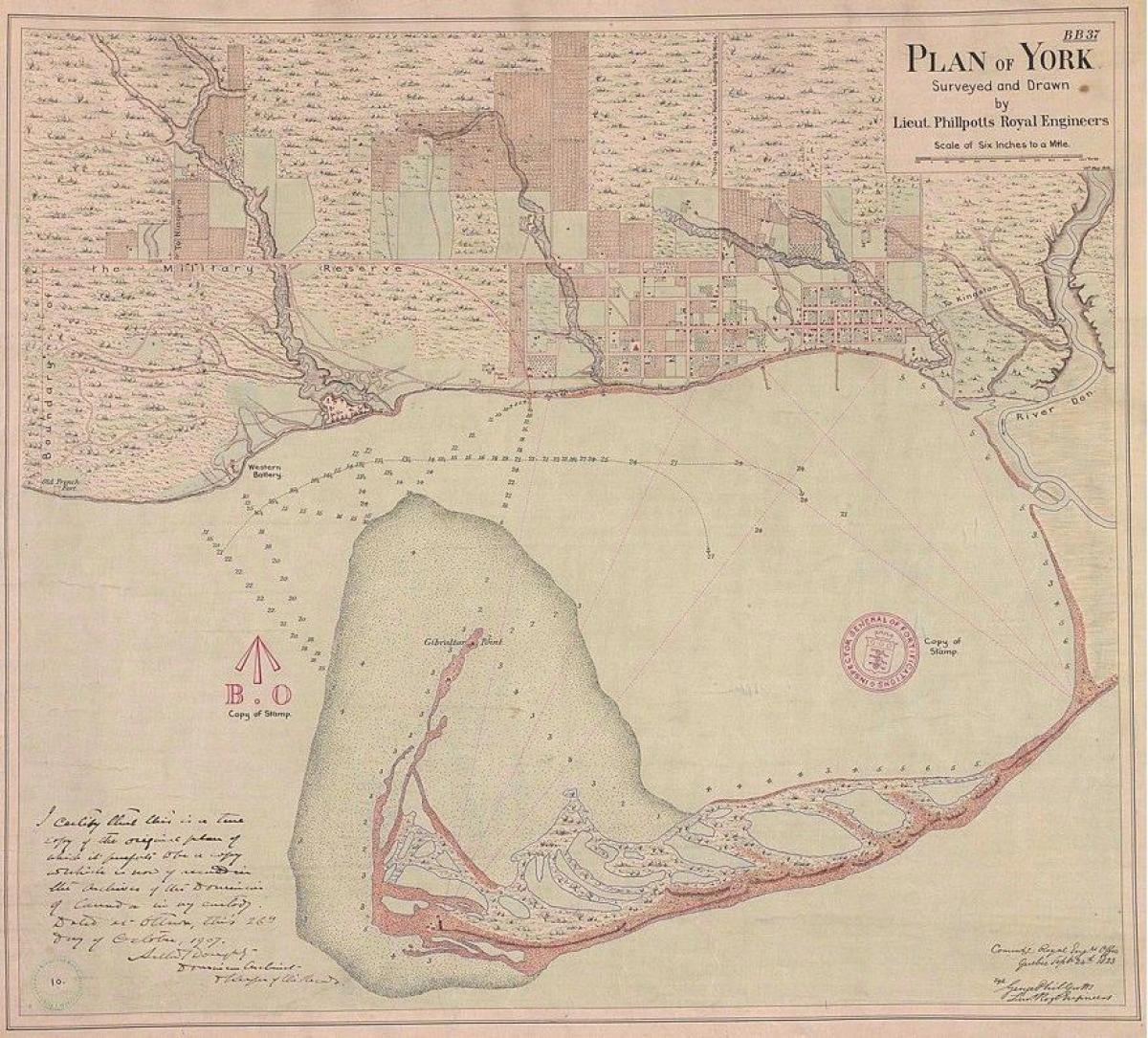 Kort over land York Toronto 1787-1884