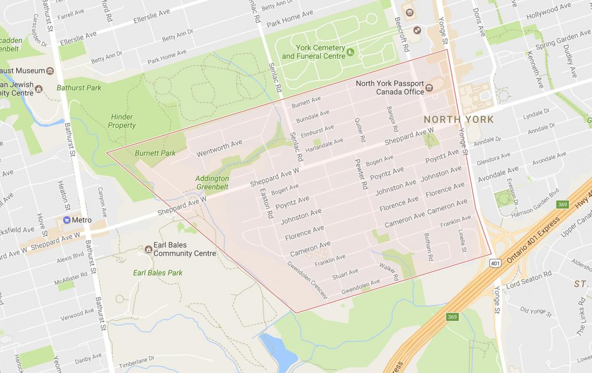 Kort over Lansing-kvarter Toronto