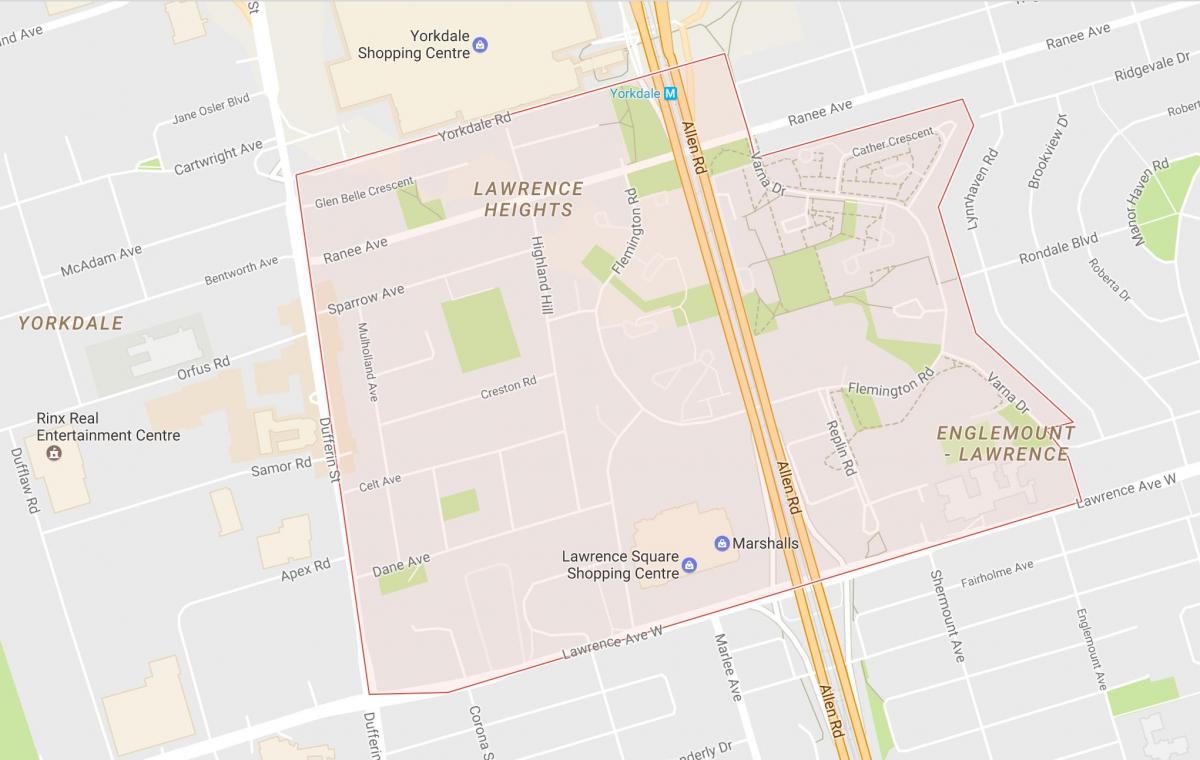 Kort over Lawrence Heights-kvarter Toronto