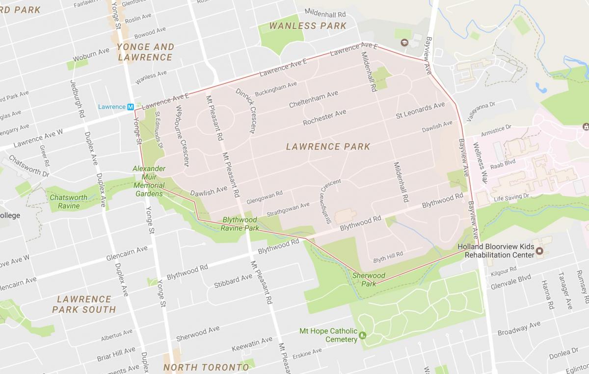 Kort over Lawrence Park kvarter Toronto