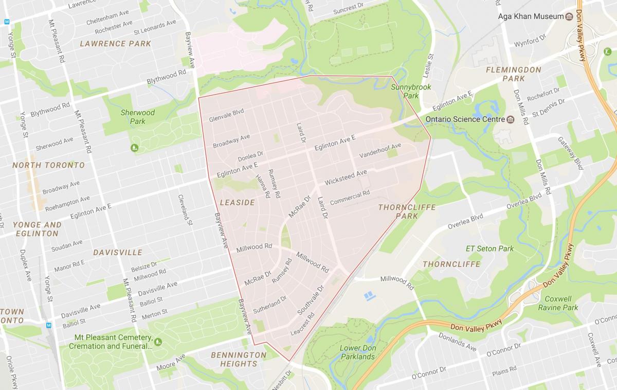 Kort over Leaside kvarter Toronto