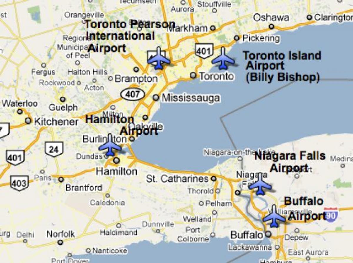Kort over Lufthavne i nærheden af Toronto