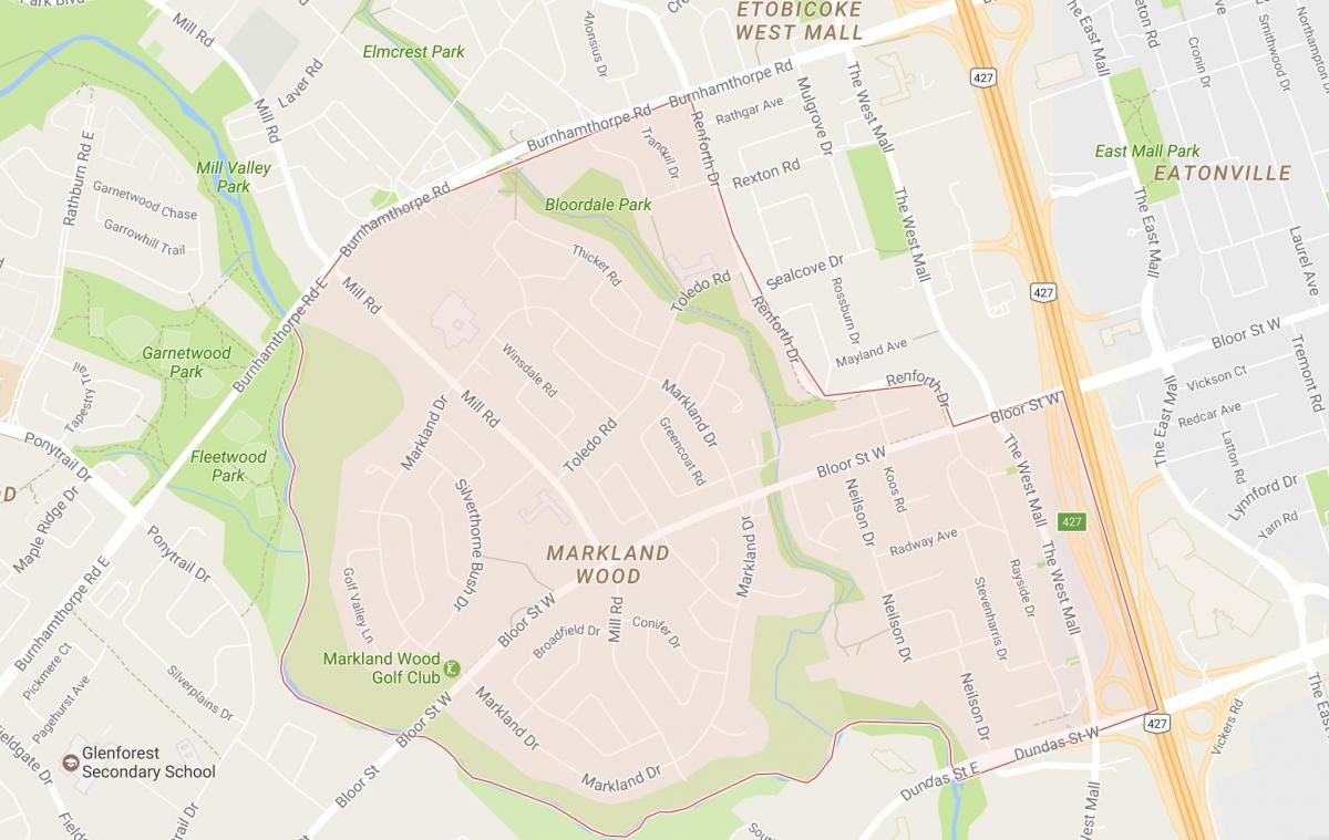 Kort over Markland Træ kvarter Toronto