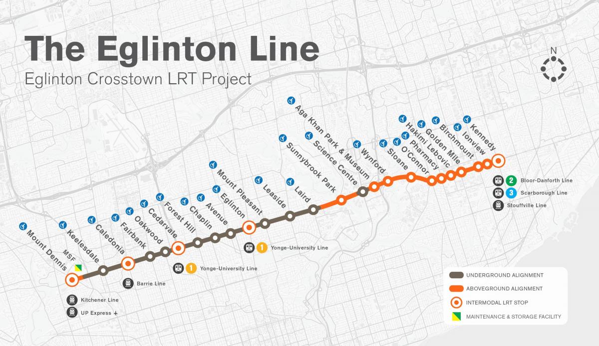 Kort over metro Toronto Eglinton line projekt