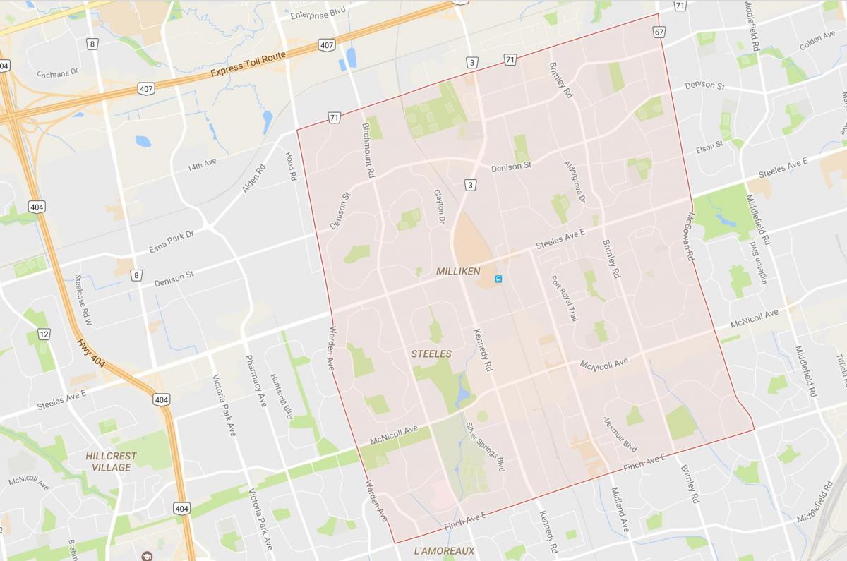 Kort over Milliken kvarter Toronto