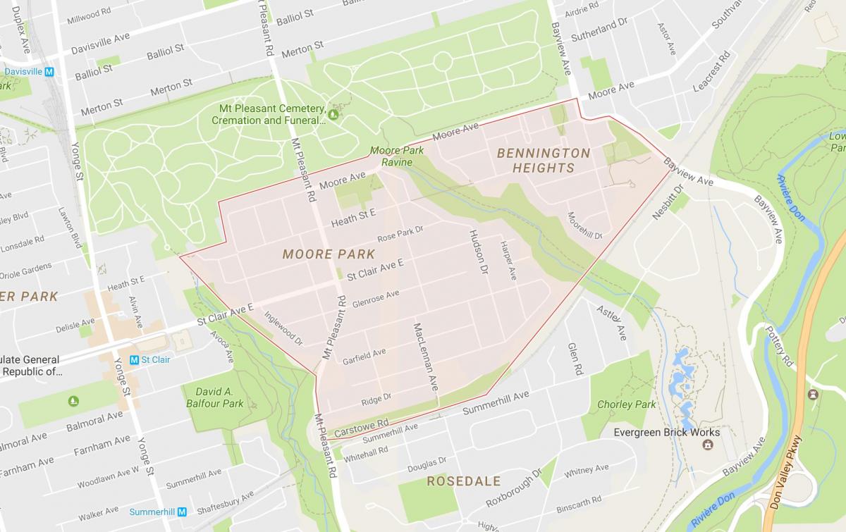 Kort over Moore Park kvarter Toronto