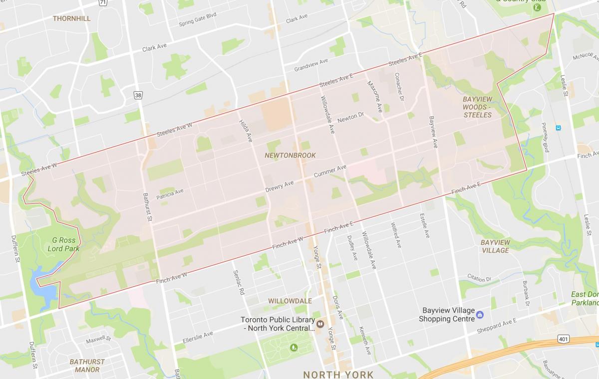 Kort over Newtonbrook kvarter Toronto