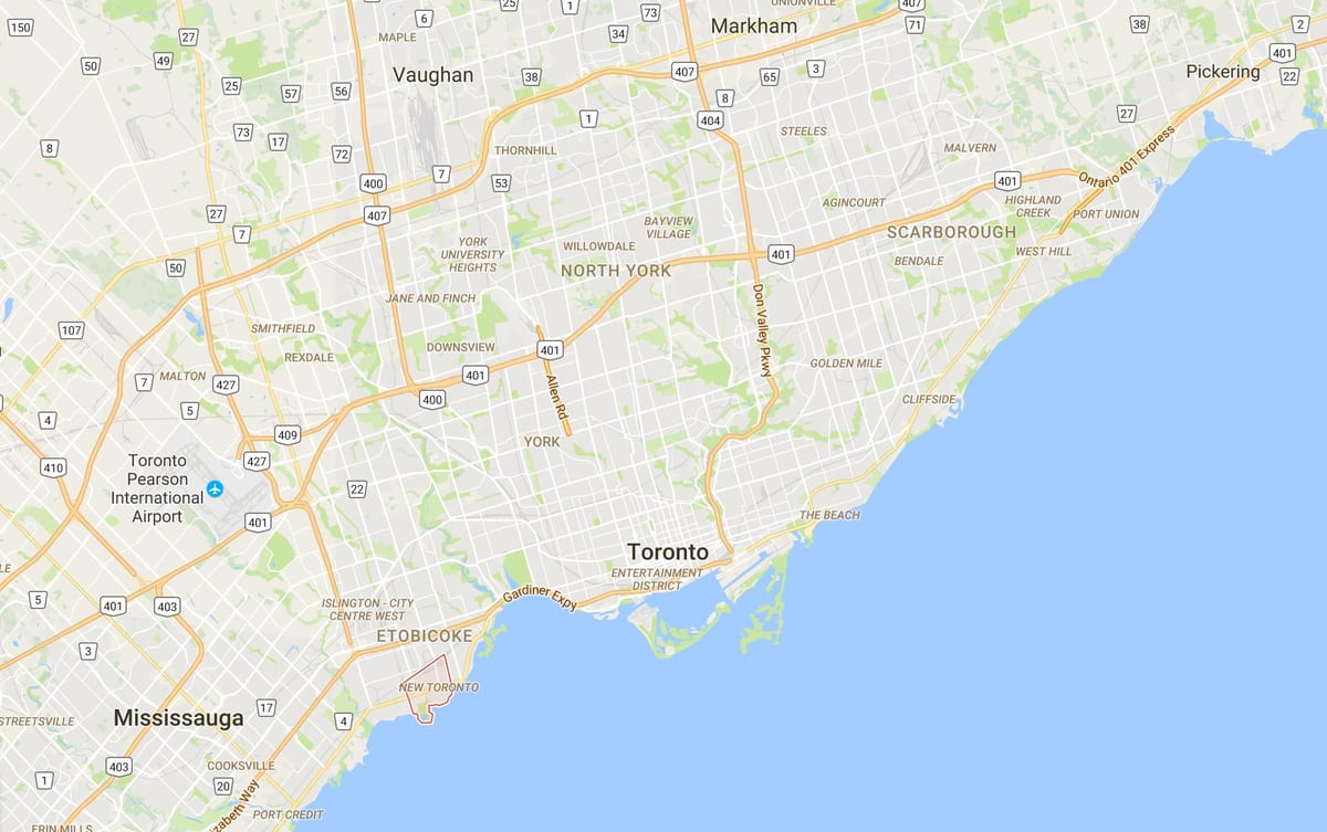 Kort over Nye Toronto-kvarter Toronto