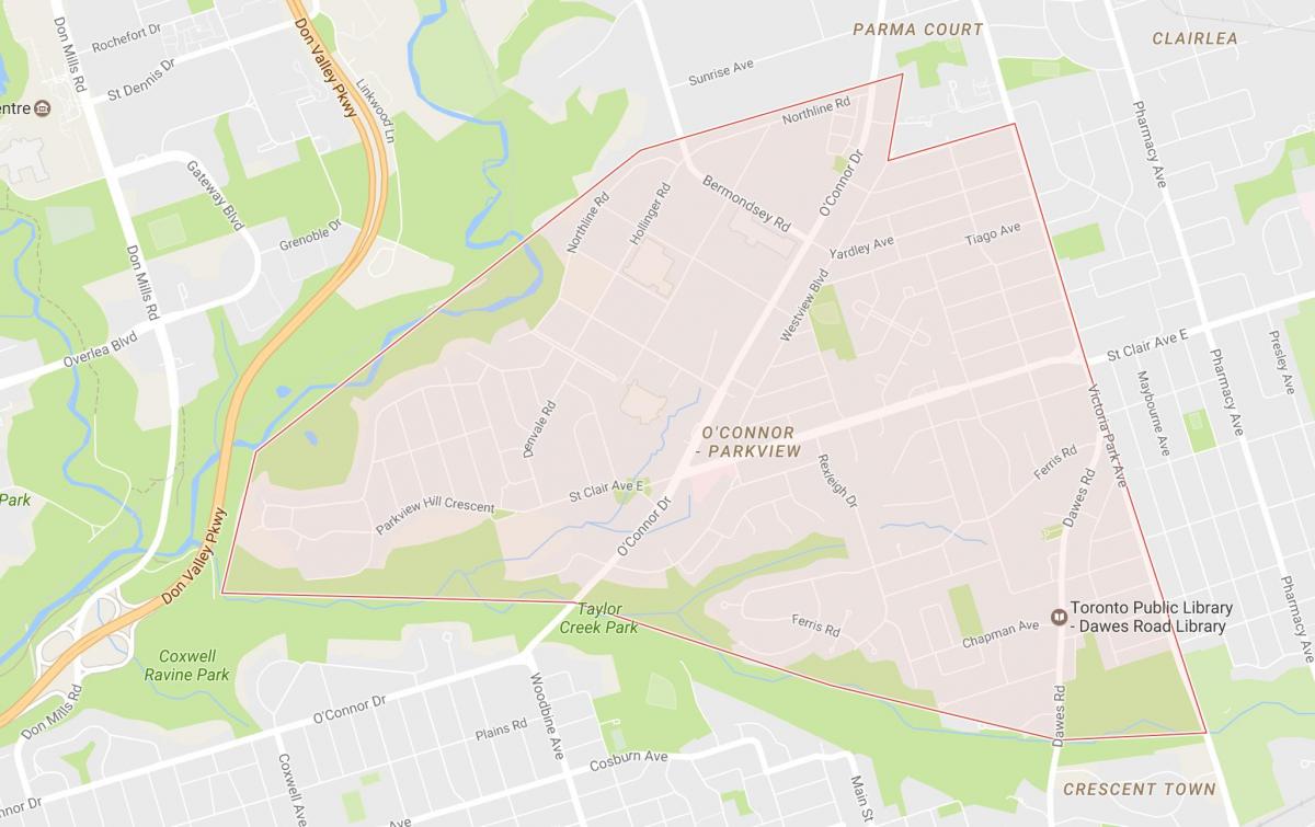Kort over O ' Connor–Parkview kvarter Toronto