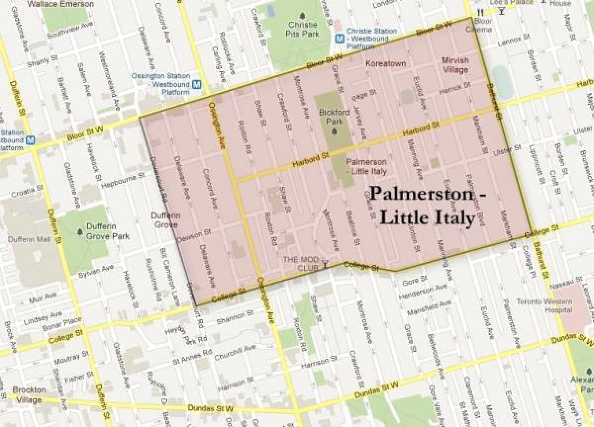 Kort over Palmerston little Italy Toronto