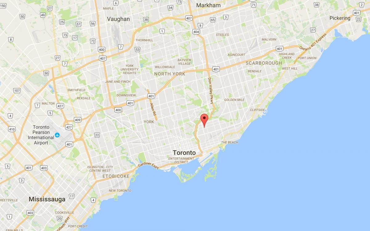 Kort over Pape Village-distrikt Toronto