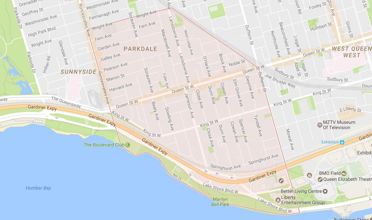 Kort over Parkdale kvarter Toronto
