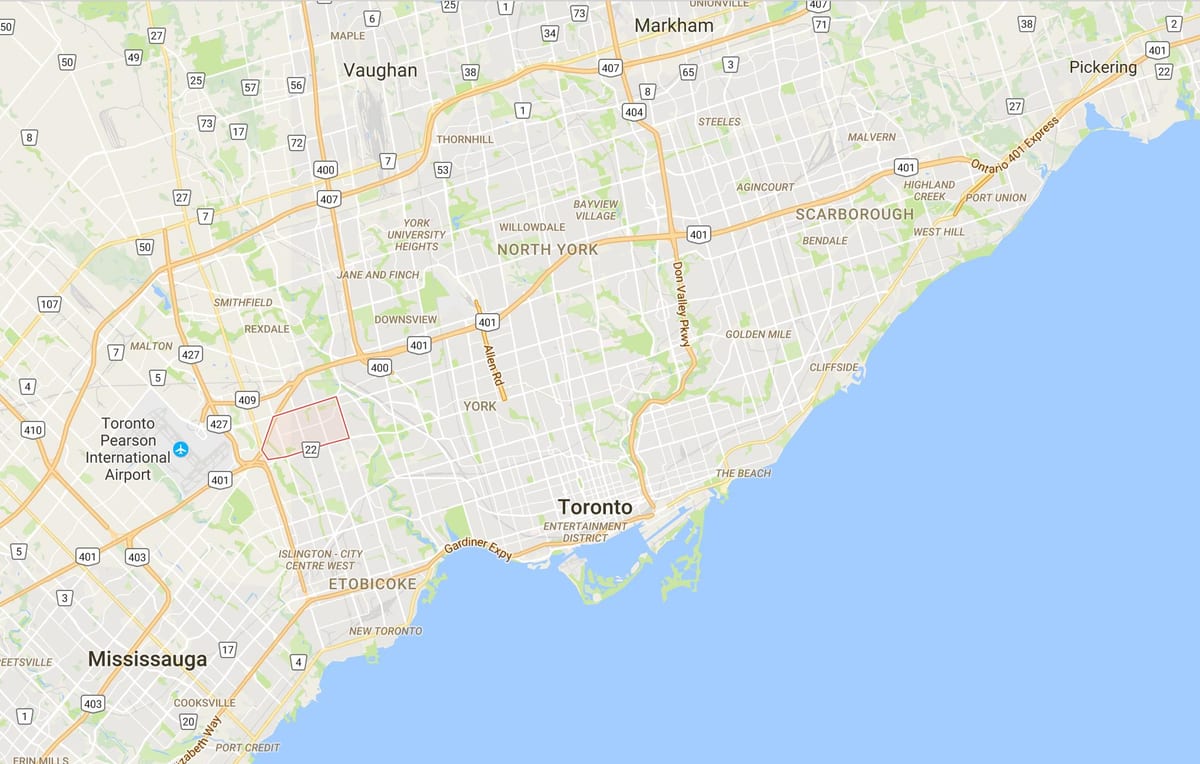 Kort over Richview kvarter Toronto