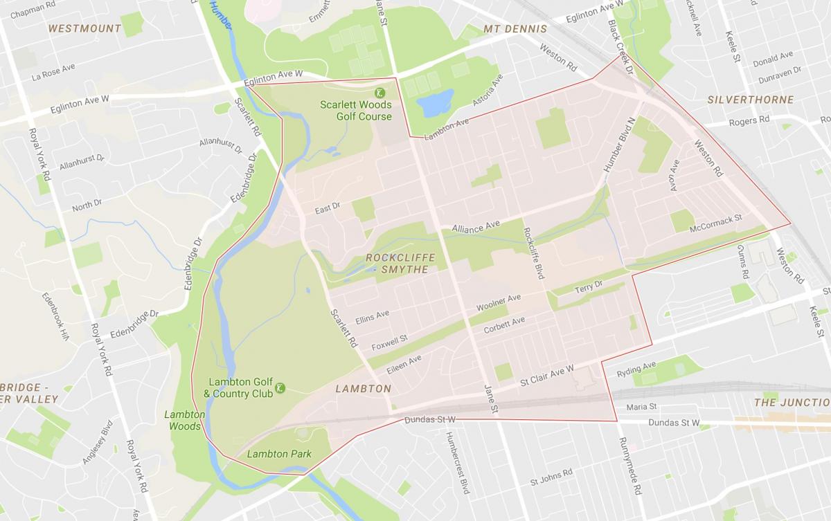 Kort over Rockcliffe–Smythe-kvarter Toronto