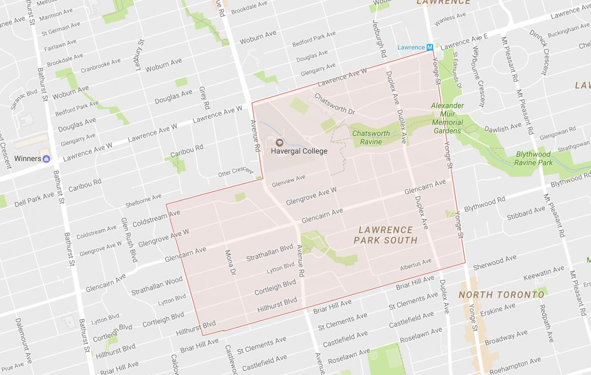 Kort over Rode Park kvarter Toronto
