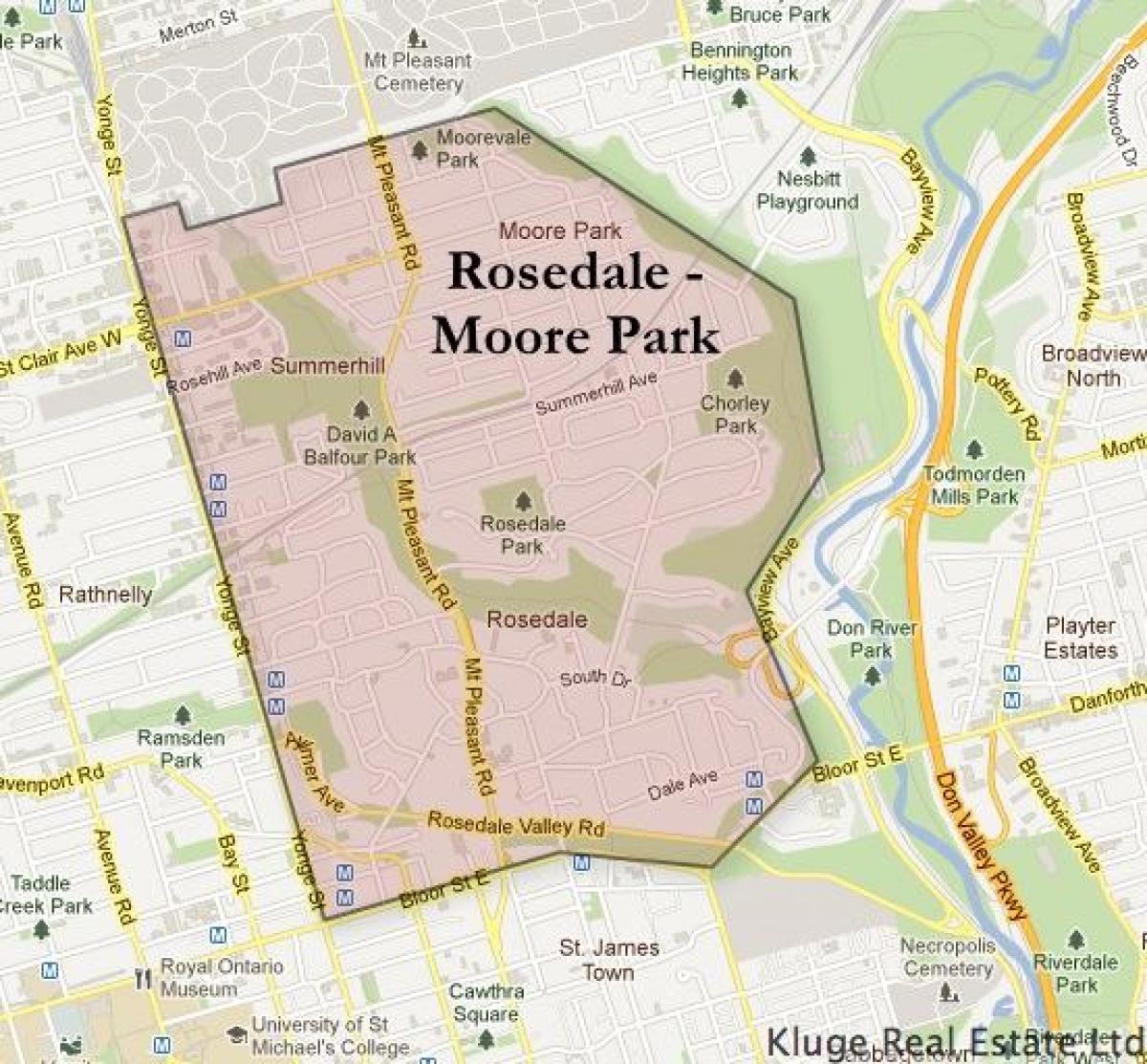 Kort over Rosedale Moore Park og Toronto