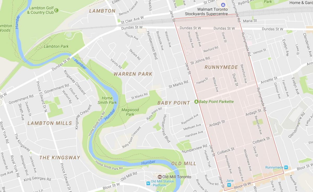 Kort over Runnymede-kvarter Toronto