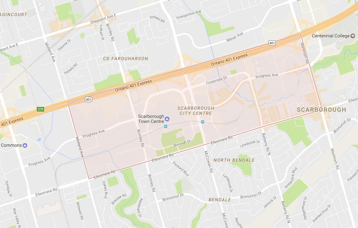 Kort Scarborough Centrum-kvarter Toronto