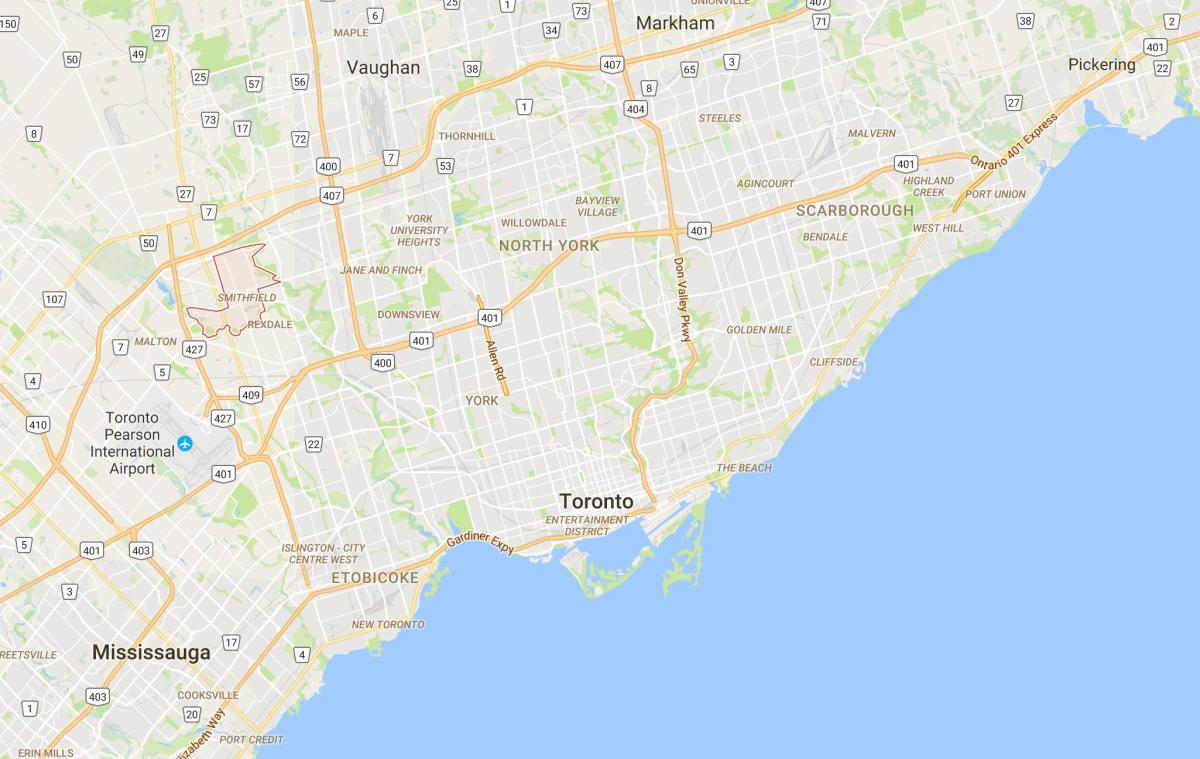 Kort over Smithfielddistrict Toronto