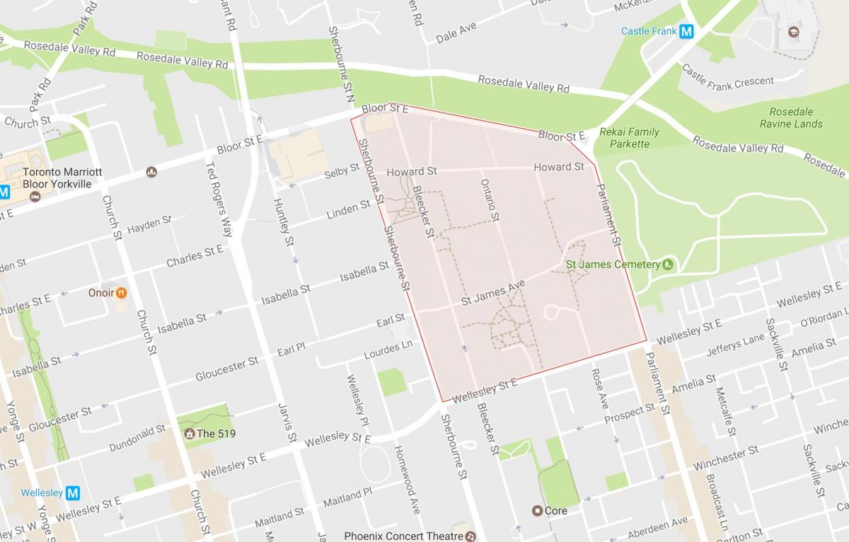 Kort over St. James Town-kvarter Toronto
