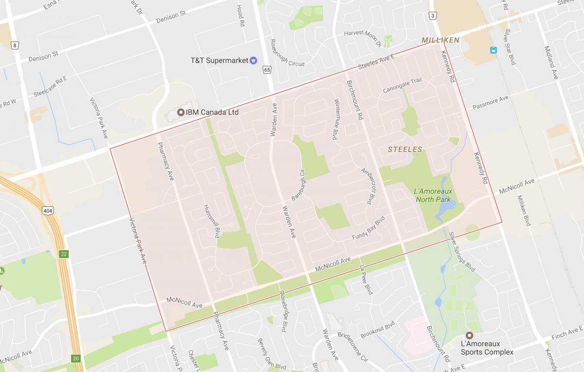 Kort over Steeles kvarter Toronto