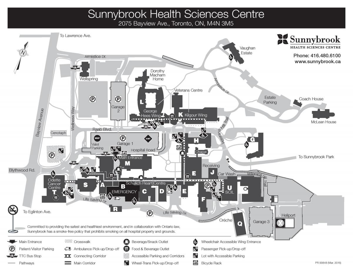Kort over Sunnybrook Health sciences center - SHSC