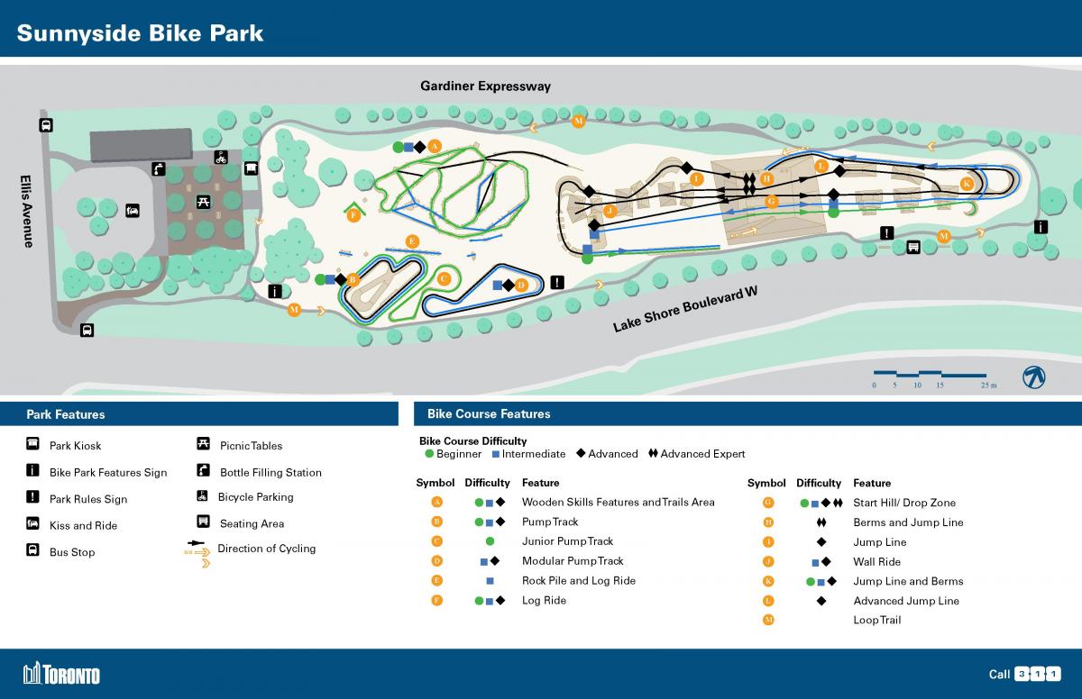 Kort over Sunnyside Bike Park-Toronto