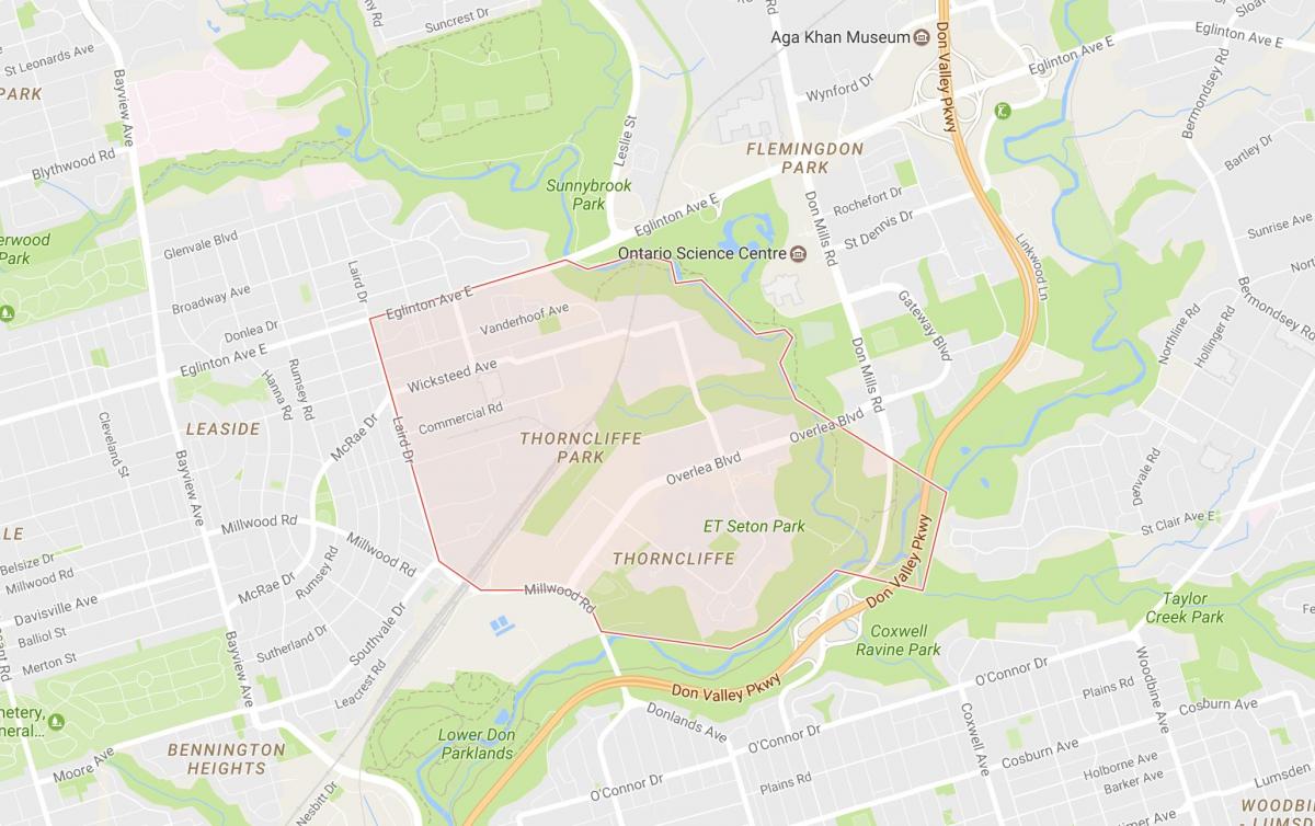 Kort over Thorncliffe Park kvarter Toronto