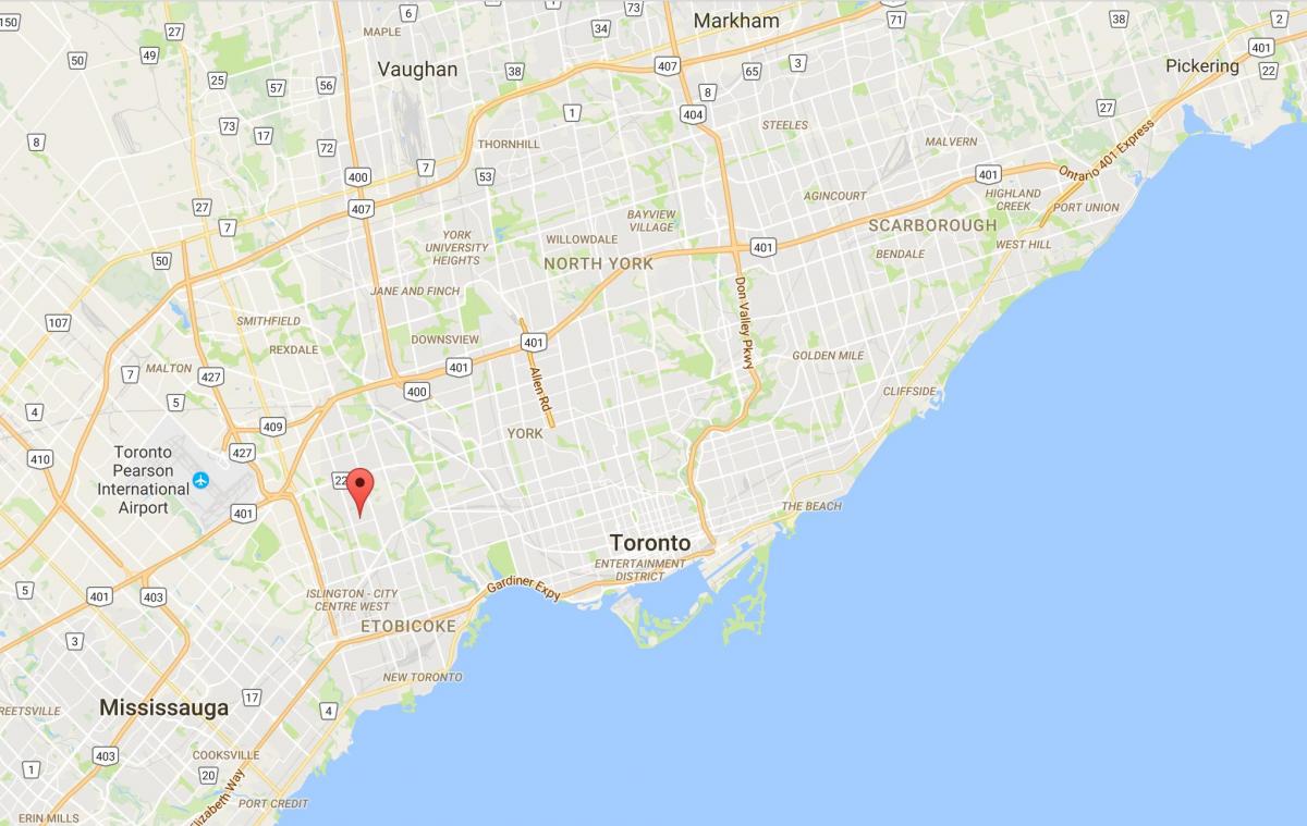 Kort over Thorncrest Village-distrikt Toronto