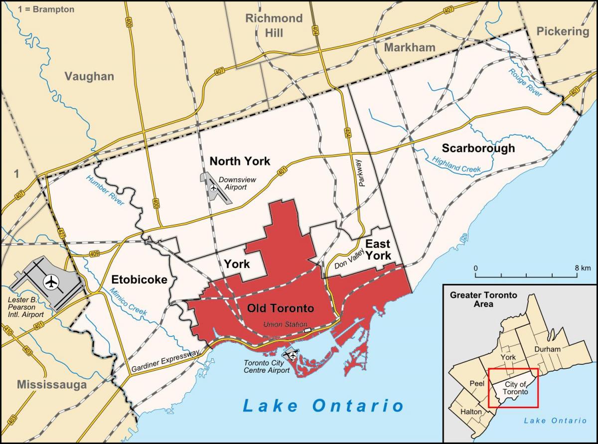 Kort over Toronto-området