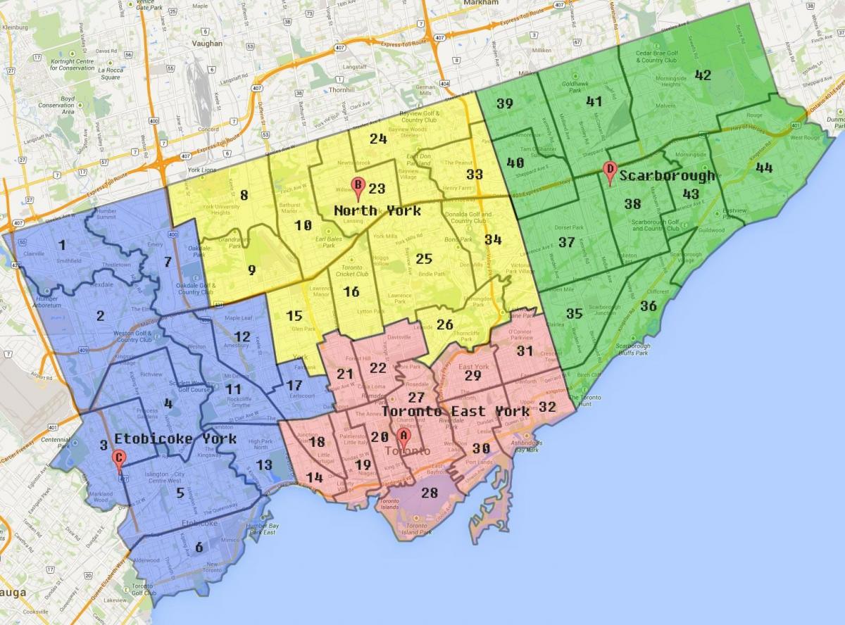Kort over Toronto City Grænse
