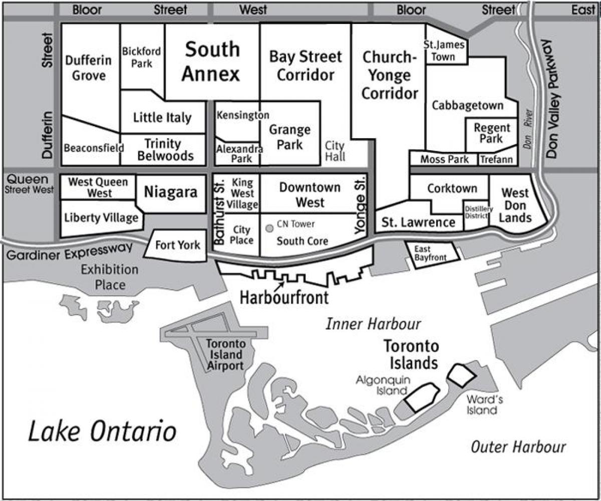 Kort over Toronto Kvarter guide