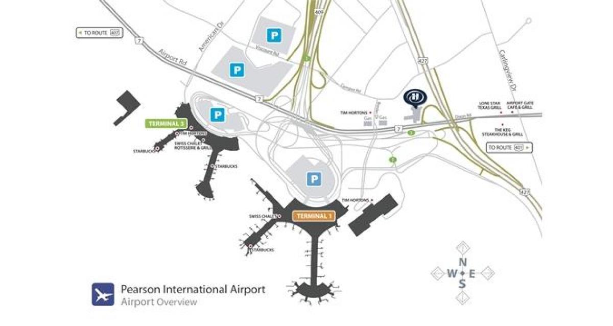 Kort over Toronto lufthavn pearson overblik