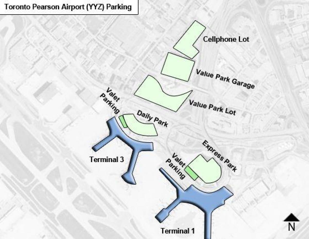 Kort over Toronto lufthavn Pearson parkering