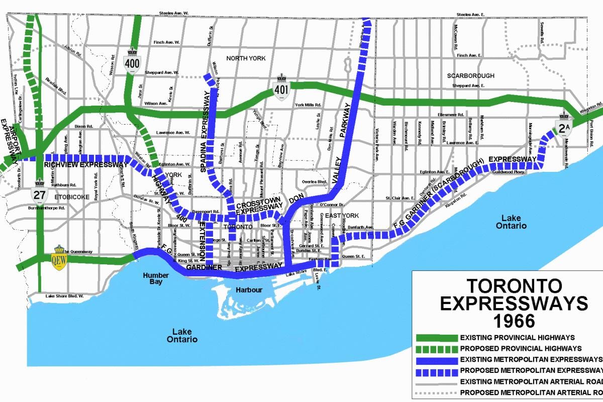 Kort over motorveje Toronto