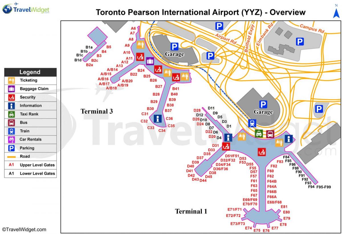 Kort over Toronto Pearson international lufthavn