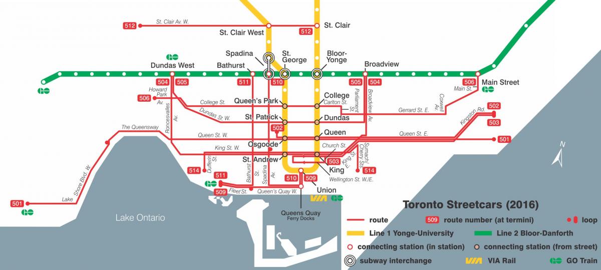 Kort over Toronto sporvogn system