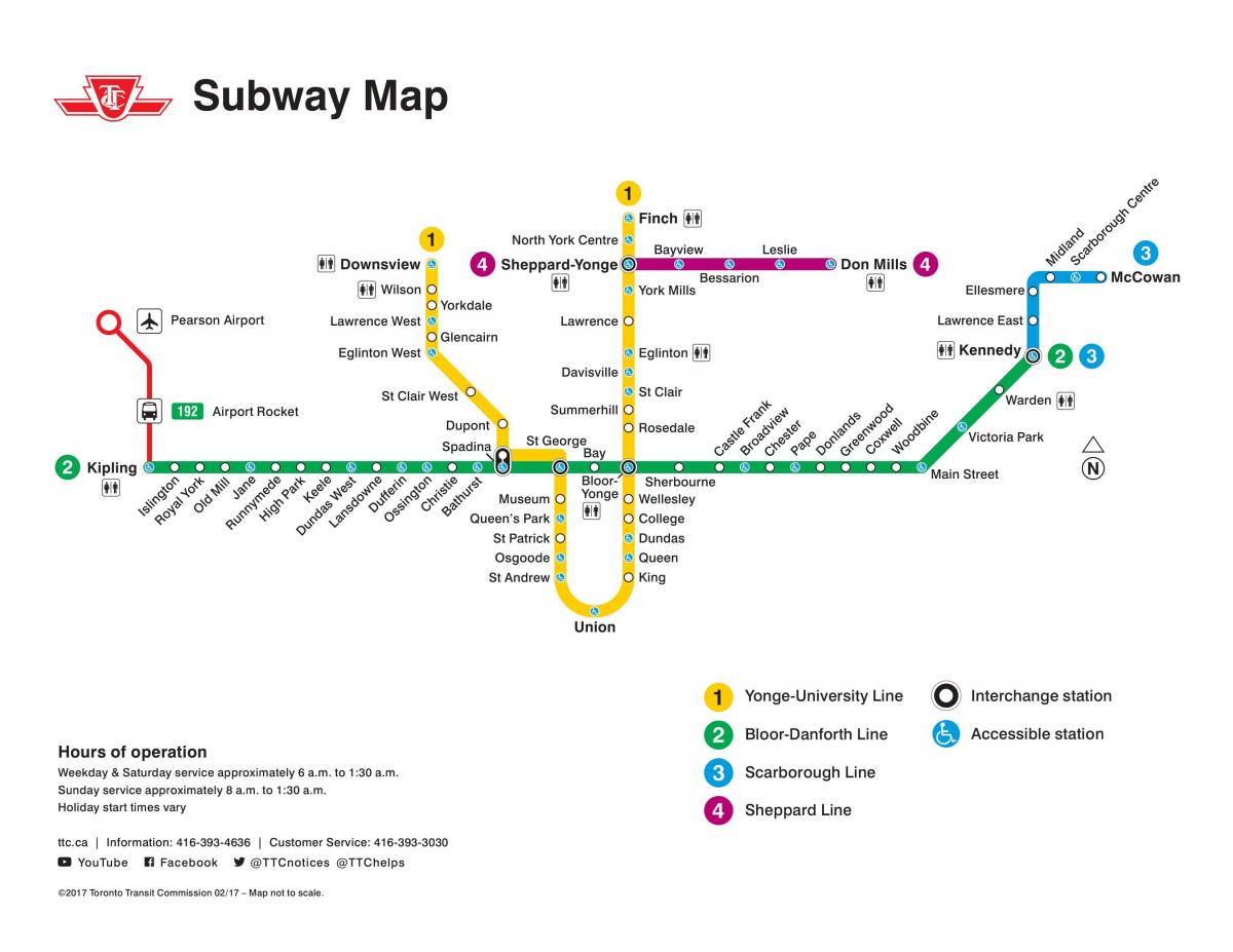 Kort over Toronto TTC subway