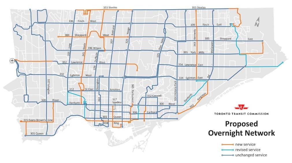 Kort TTC natten netværk Toronto