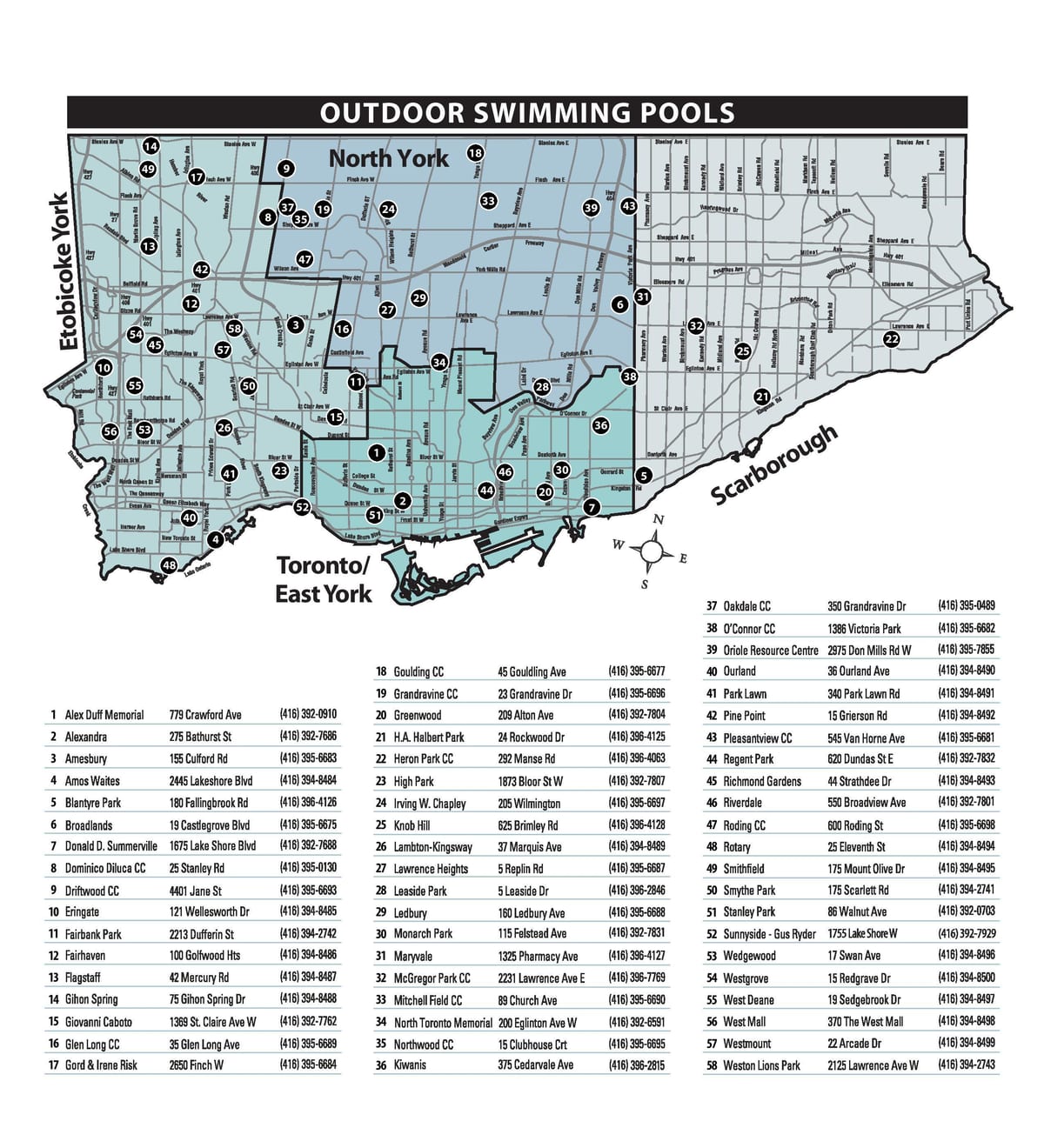 Kort af Udendørs swimmingpools Toronto