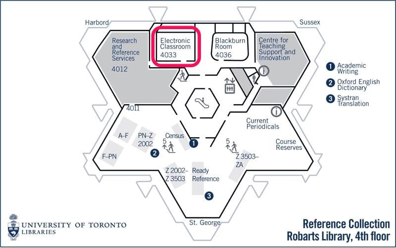 Kort fra university of Toronto Robarts bibliotek elektroniske klasseværelse
