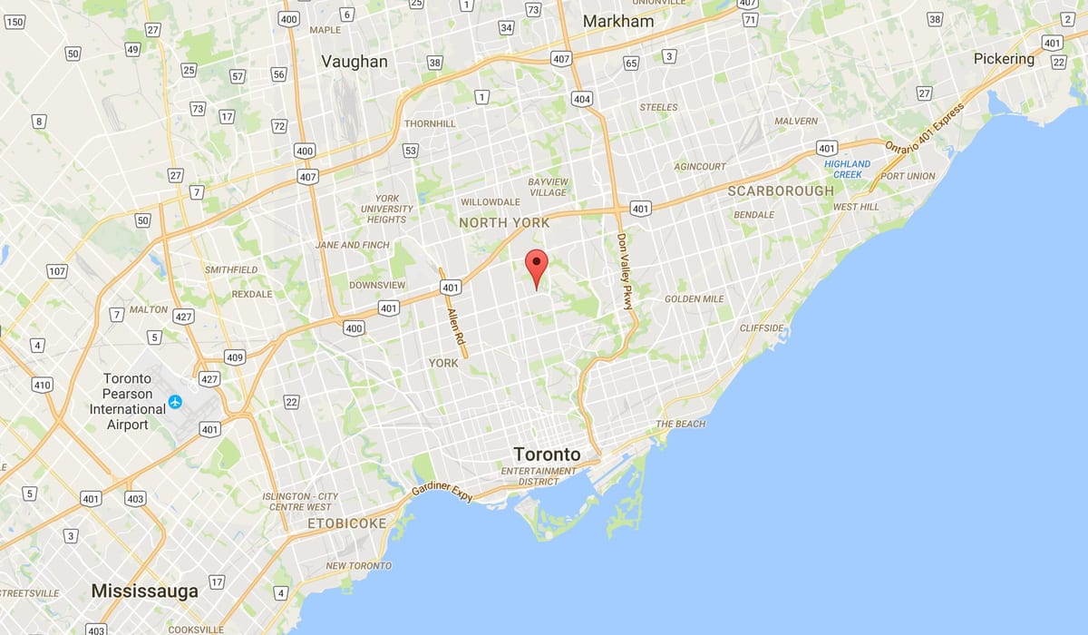 Kort over Wanless Park kvarter Toronto