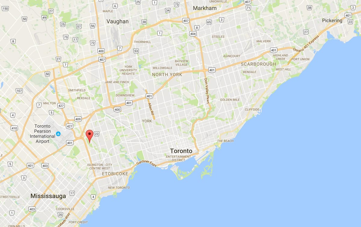 Kort over Vest Deane Park kvarter Toronto