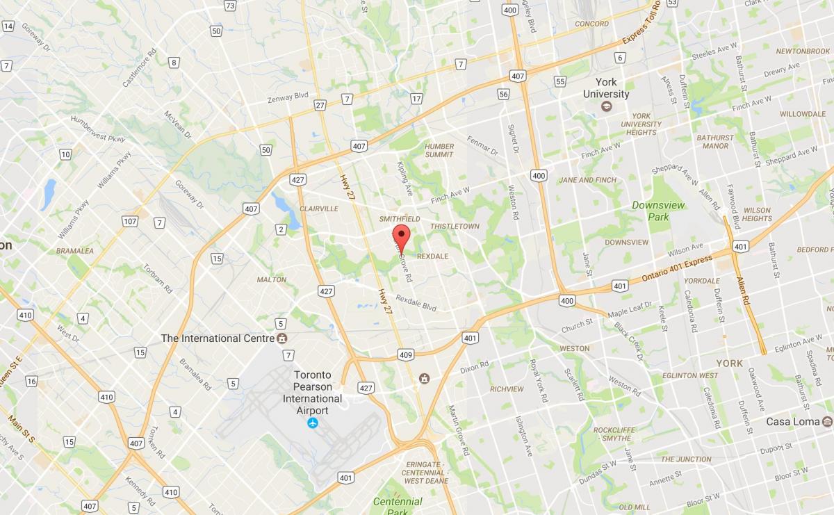 Kort over Vest-Humber-Clairville kvarter Toronto