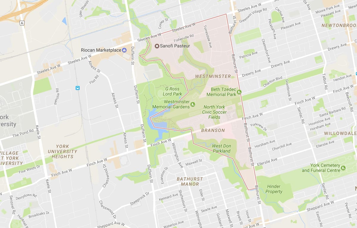 Kort over Westminster–Branson kvarter Toronto