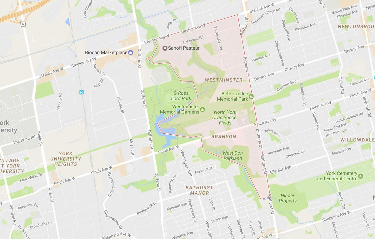 Kort over Westminster–Branson-kvarter Toronto