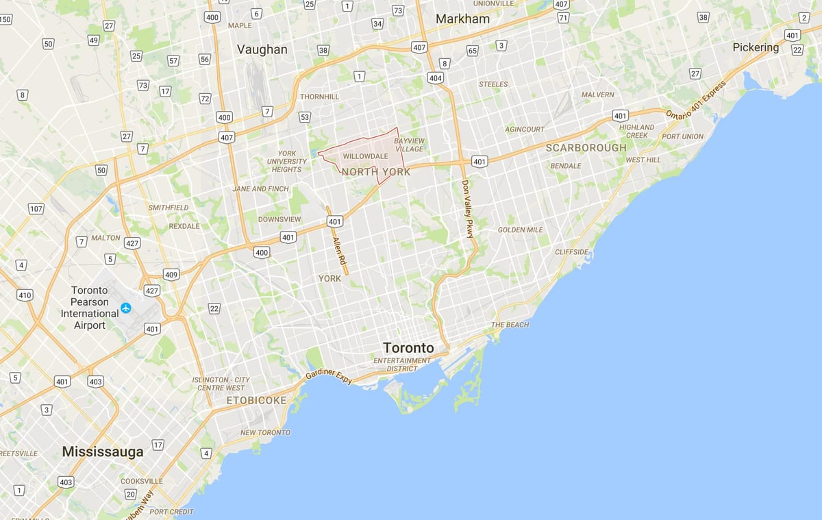 Kort over Willowdale kvarter Toronto