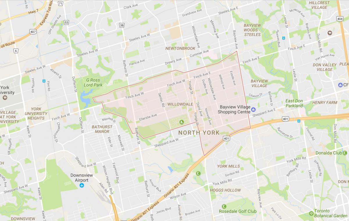 Kort over Willowdale kvarter Toronto