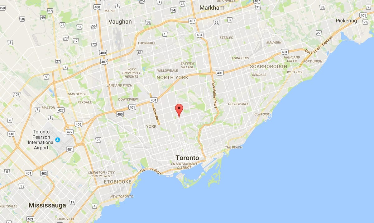 Kort over Yonge og Eglinton-kvarter Toronto